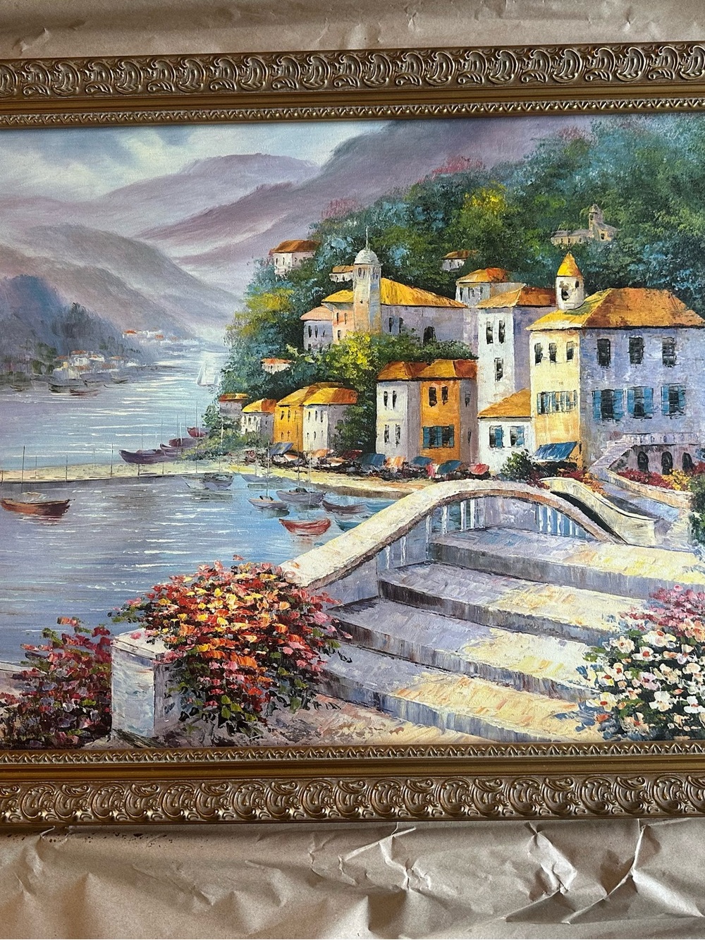 Framed Coastal Village Wall Art - Yellow & Multicolor